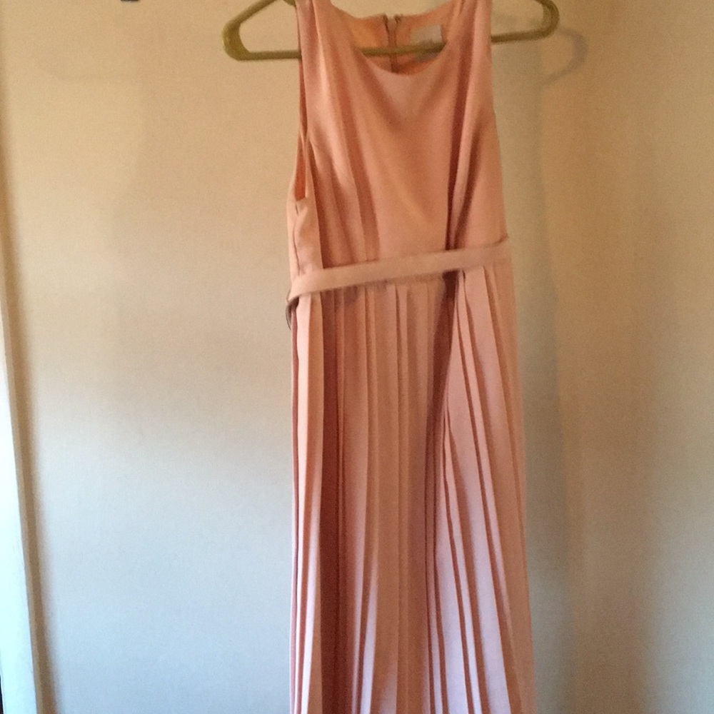 Pale pink pleated maternity dress